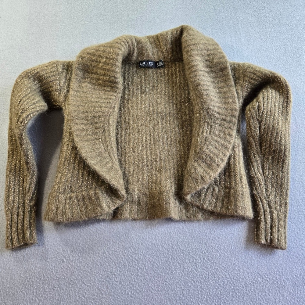 Lauren Ralph Lauren Shrug Sweater Womens XS Brown Gold Metallic Alpaca Ribbed